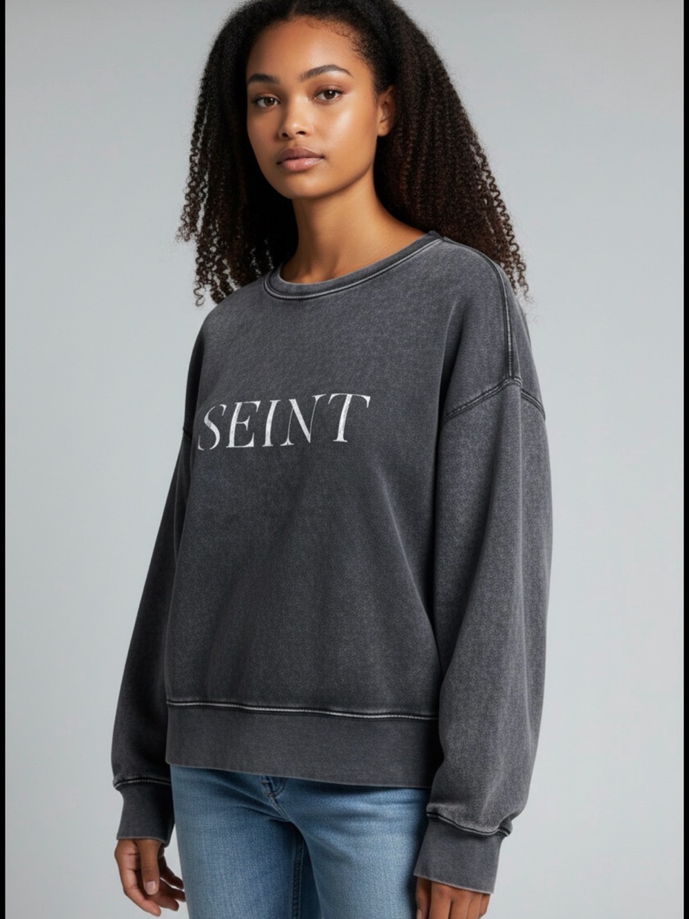 Seint Cropped Distressed Mineral Wash Crewneck Women Sweatshirt. Size Small NWT